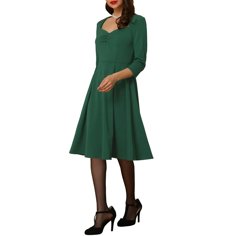 Allegra K Women's Sweetheart Neck 3/4 Sleeve Cocktail Wedding Guest Formal Dress | Walmart (US)