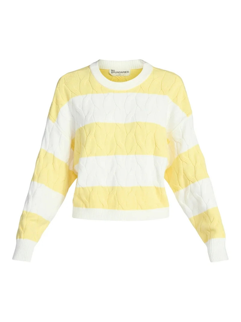 No Boundaries Drop Shoulder Crewneck Pullover Sweater, Midweight, Women's XXS-XXL | Walmart (US)