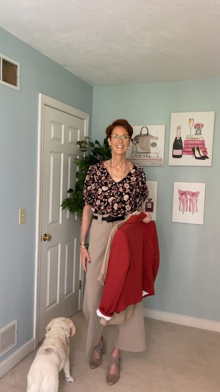 Another office ready outfit in my Gibsonlook elevated tee shirt with puff sleeves and ruffle collar paired with my Gibsonlook knit moto jacket and khaki pants and taupe shoes.

#LTKBacktoSchool #LTKover40 #LTKworkwear