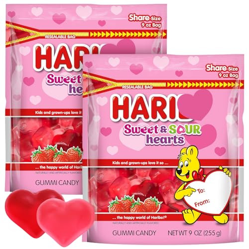 Valentine's Day Sweet and Sour Gummy Hearts, valentines day gummies, Perfect Strawberry Flavored Valentines Candy for Classroom Treats, School Exchanges and Candy Buffets, Ideal for Sharing with Family and Friends. 9 oz Bag, 2 Pack | Amazon (US)