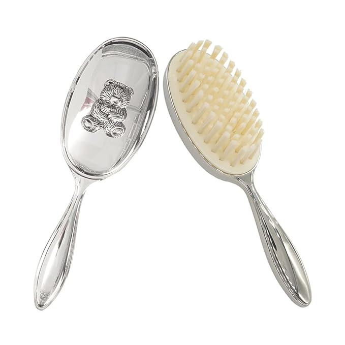 Silver Plated Keepsake Cute Bear Baby Hair Brush for Toddler Girl or Boy with Curly and Thick Hai... | Amazon (US)