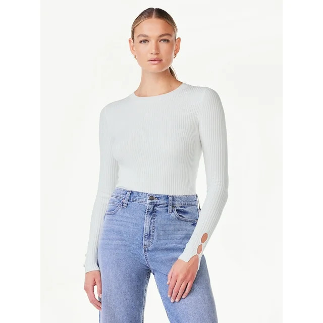 Scoop Women's Ribbed Knit Sweater Bodysuit with Long Sleeves, Sizes XS-XXL | Walmart (US)