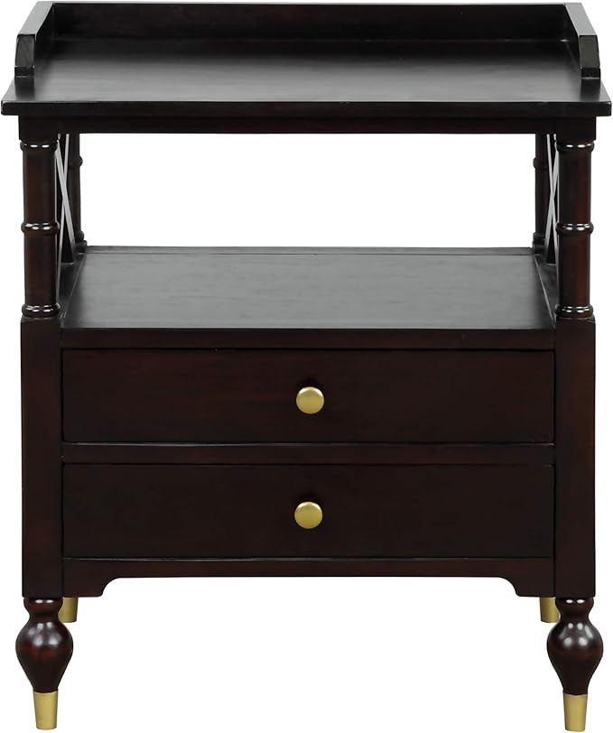 Modern 2 Drawer Nightstand,Side Table Bedside Table with Storage Shelf,Metal Knob and Gold Legs,E... | Amazon (US)