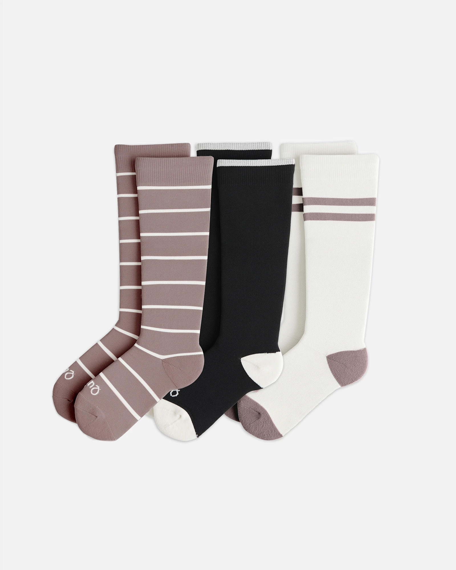 Recycled Maternity Compression Socks 3-Pack   in White/Black/Mauve | Quince