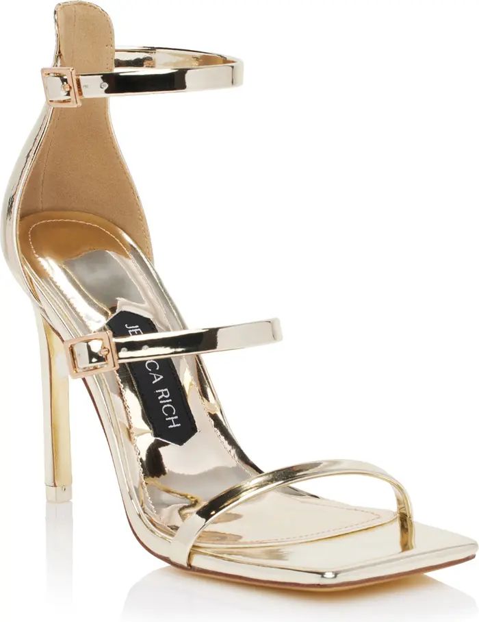 JESSICA RICH Ankle Strap Sandal (Women) | Gold Sandals 2024 Gold Heels Metallic Sandals Heels 2024 | Nordstrom