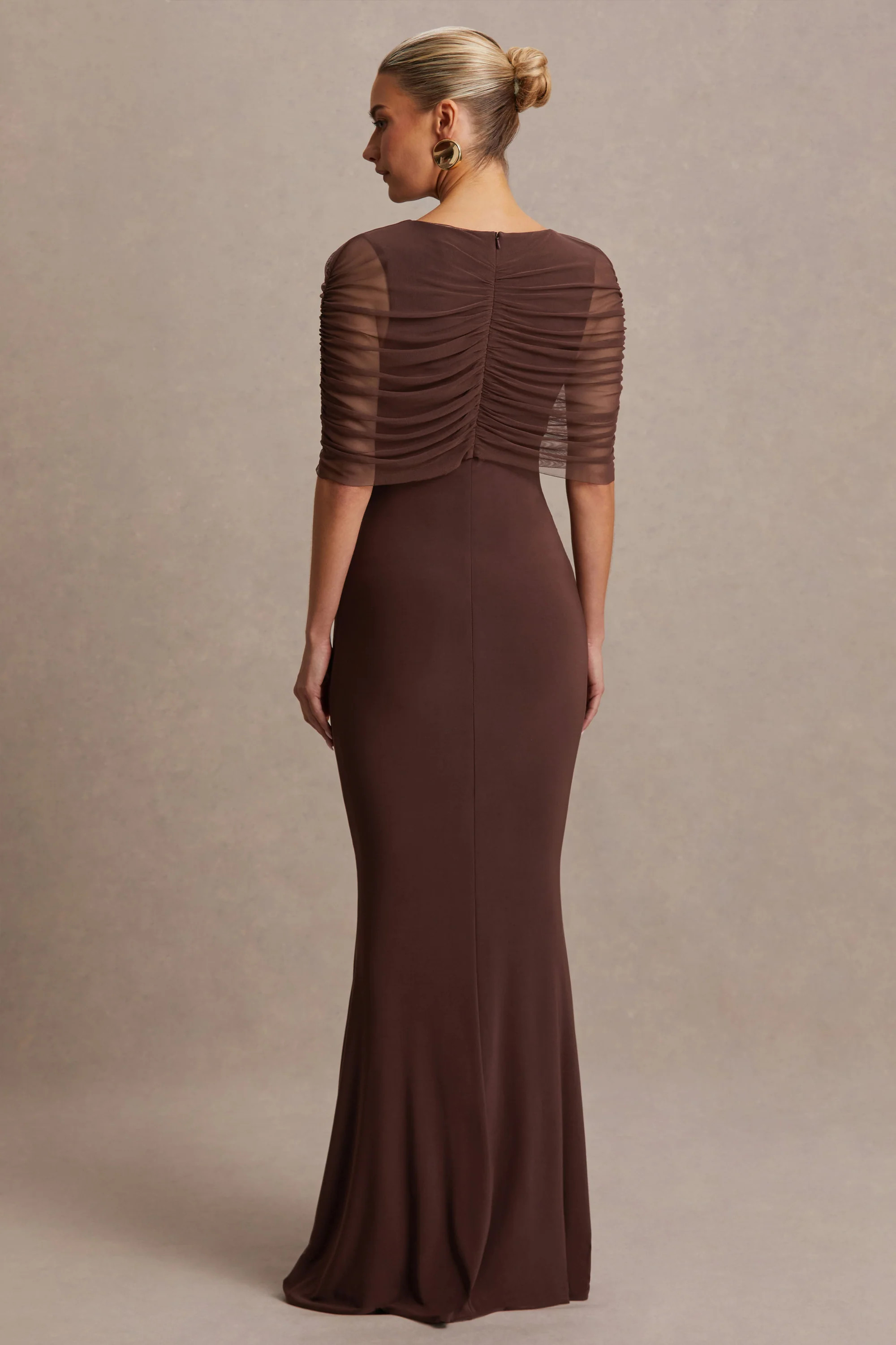 Zaria | Brown Crew-Neck Maternity Maxi Dress With Cape-Overlay | Club L London