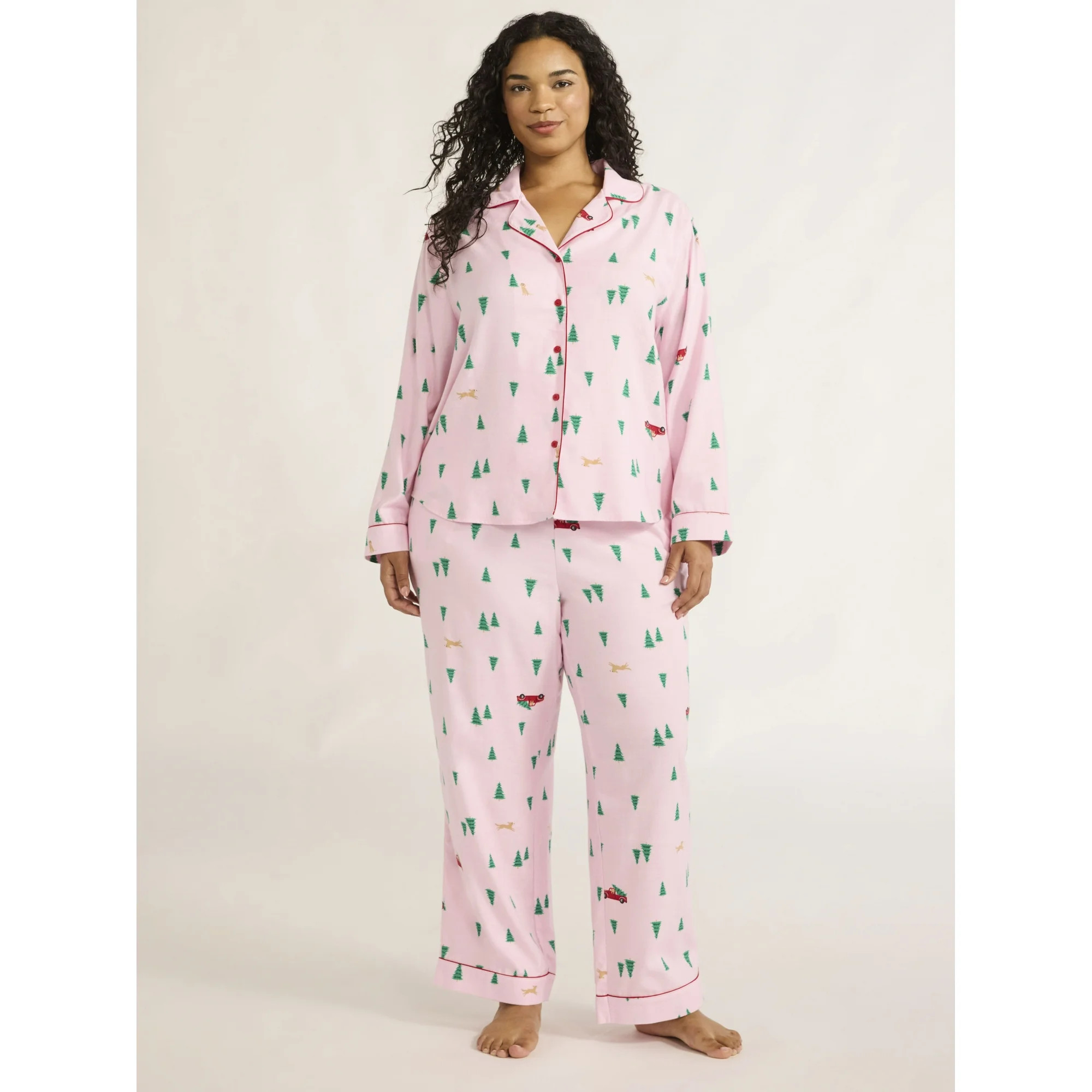 Joyspun Women's Flannel Long Sleeve Top and Pants Pajama Set, 2-Piece, Sizes XS-3X | Walmart (US)