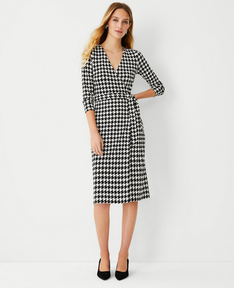 Houndstooth Matte Jersey Wrap Dress | Ann Taylor (US)