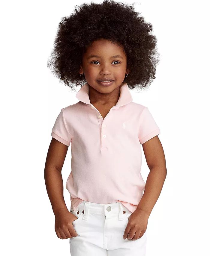 Toddler and Little Girls Short Sleeve Stretch Cotton Mesh Polo Shirt | Macy's