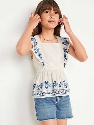 Sleeveless Embroidered Ruffled Apron-Style Top for Girls | Old Navy (US)