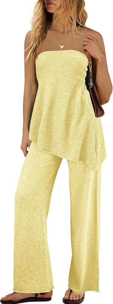 SENSERISE Womens 2 Piece Outfits Summer Knit Sweater Set Matching Lounge Set Off the Shoulder Top... | Amazon (US)