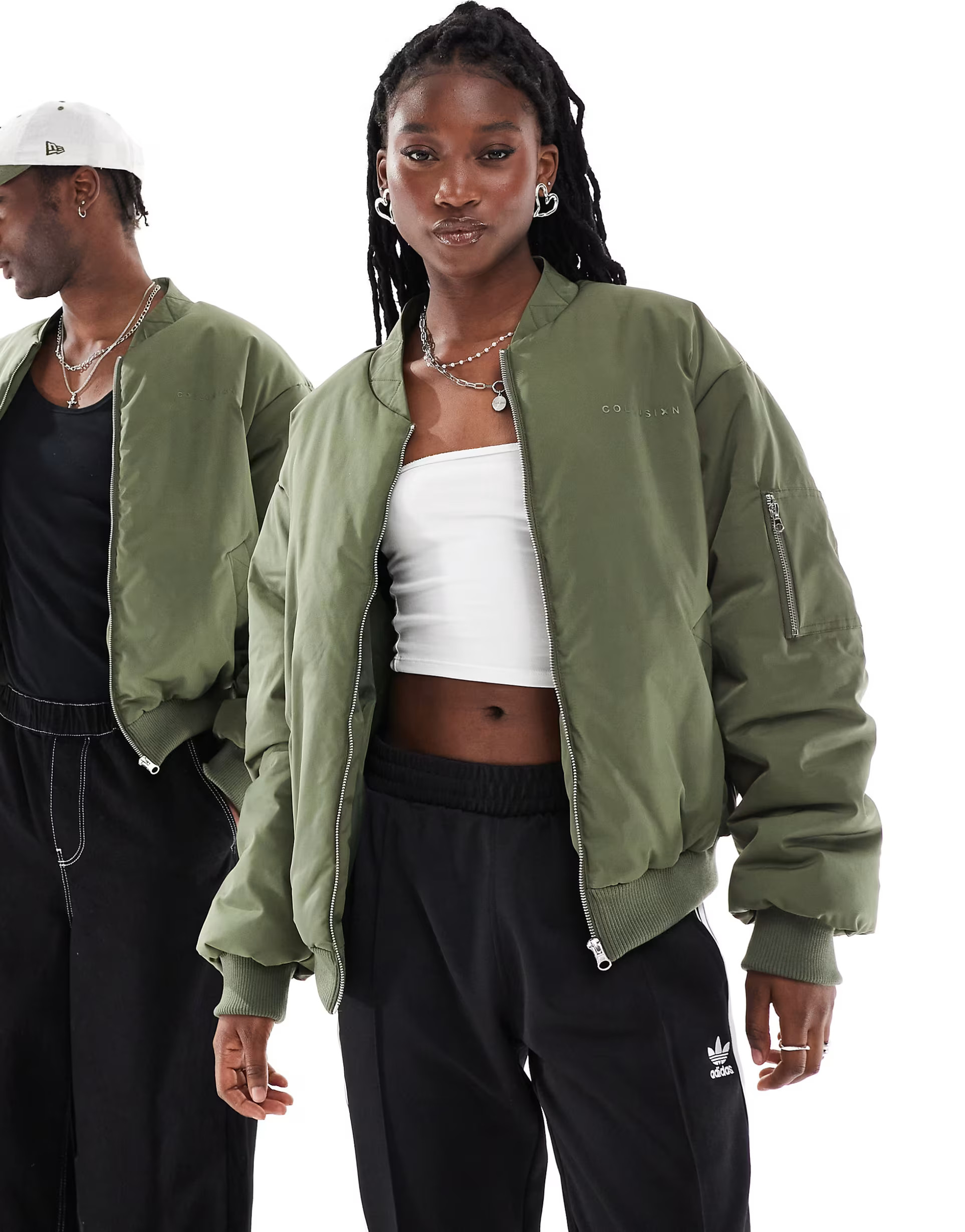 COLLUSION Unisex nylon bomber jacket in khaki | ASOS (Global)