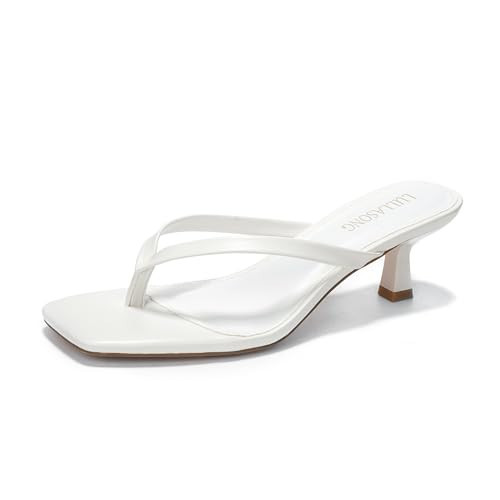 LULLASONG Women's White Kitten Heels Sandals Square Open Toe Flip Flop Heels 1.8-2 Inch Heeled Sandals for Women | Amazon (US)