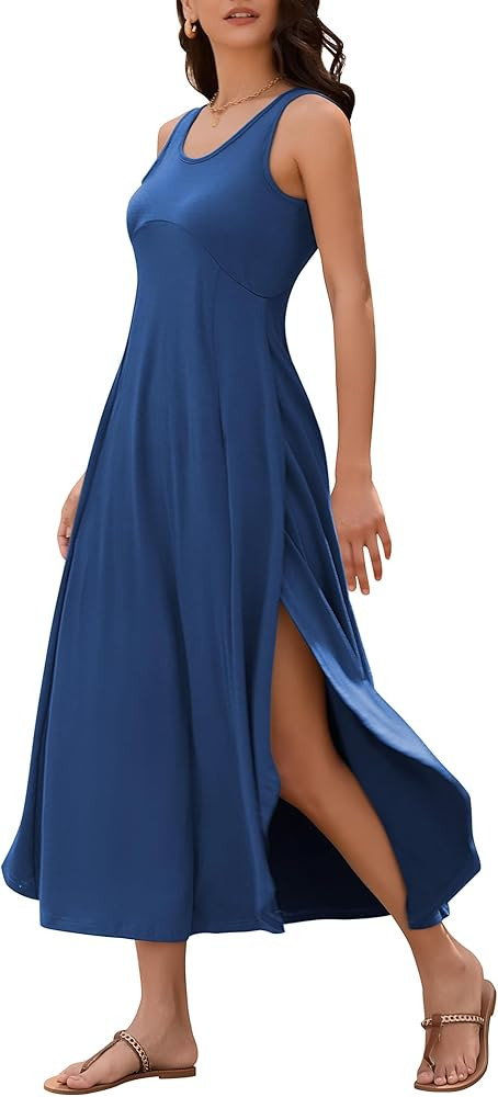 ZAFUL Maxi Dresses for Women 2026 Summer U Neck Backless Side Split Flowy Dress Tank Long Sundres... | Amazon (US)