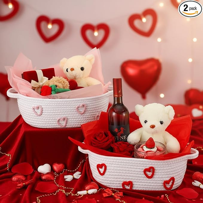 Bucherry 2 Sets Valentine's Day Gift Basket Set with Handles Include 2 Decorative Rope Woven Gift... | Amazon (US)