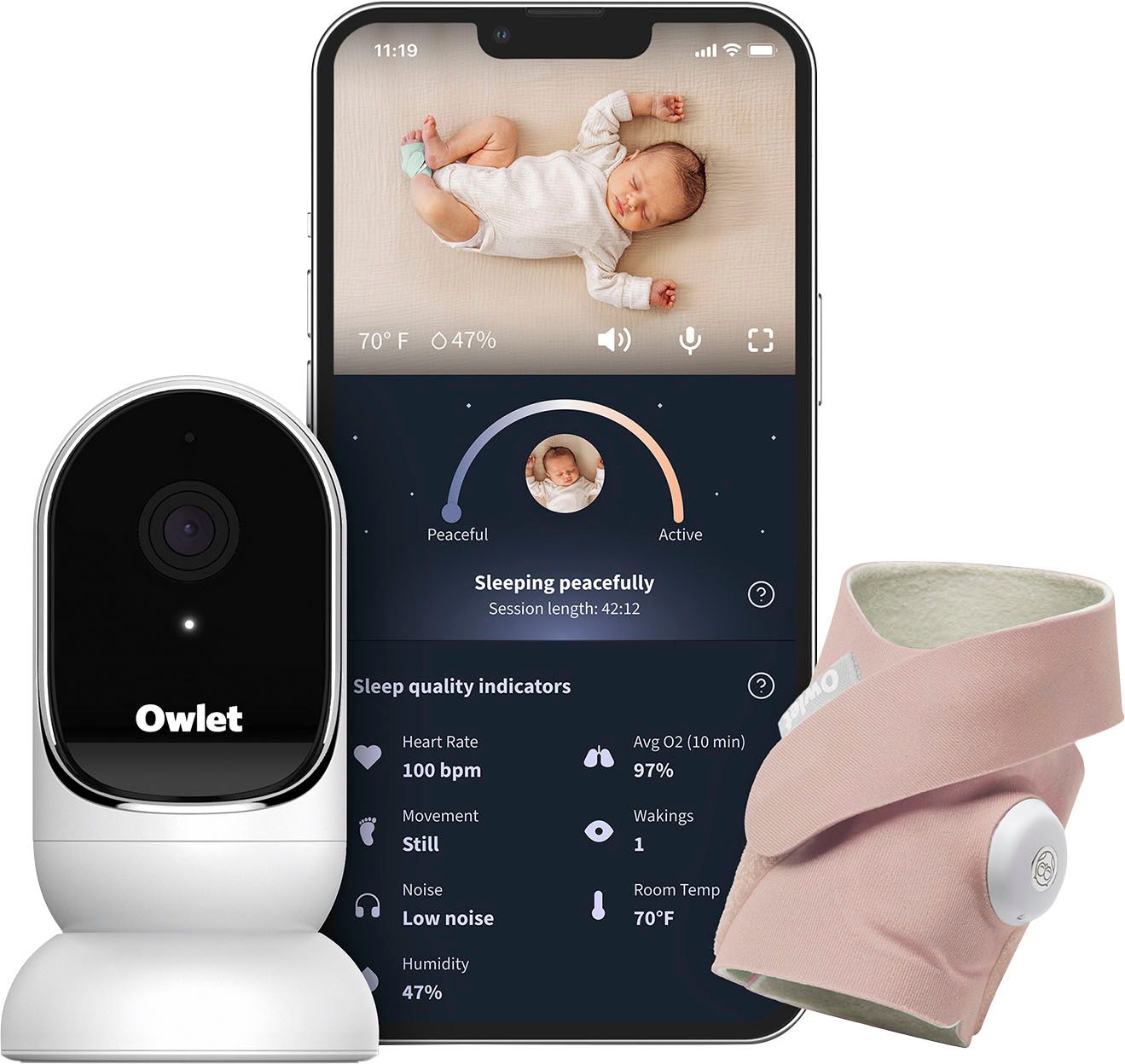 Owlet Dream Duo: Dream Sock Baby Monitor and HD Camera Dusty Rose PS03N20NJ - Best Buy | Best Buy U.S.