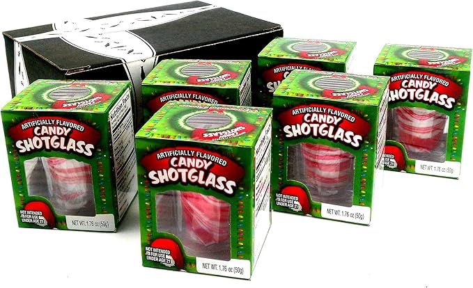 Peppermint Candy Cane Edible New Years Shot Glasses, 1.76 oz Packages in a BlackTie Box (Pack of ... | Amazon (US)