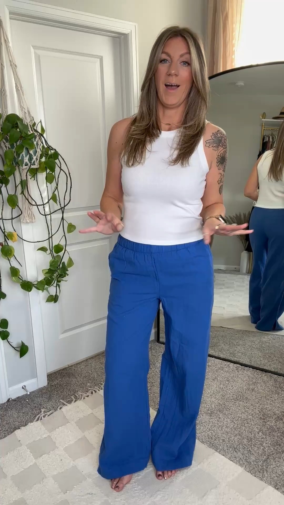 Large tank, medium tall pants

#LTKSaleAlert #LTKOver40 #LTKMidsize