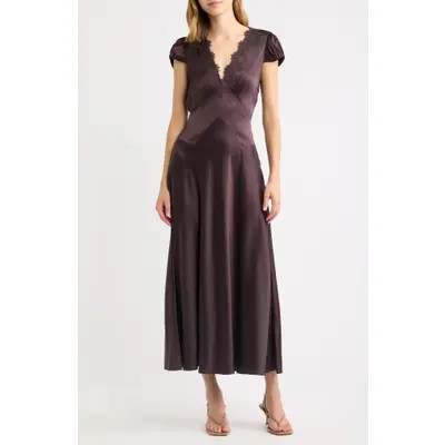 DÔEN Coraline Lace Detail Floral Satin Maxi Dress in Fleur Du Palais at Nordstrom, Size Medium | Nordstrom
