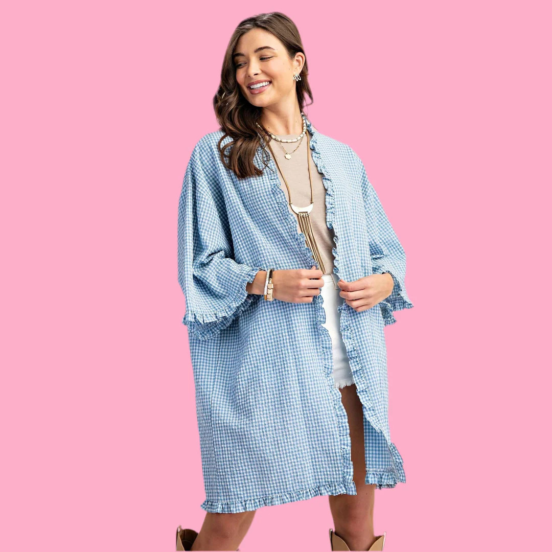 Gingham Open front Cardigan | Teggy French