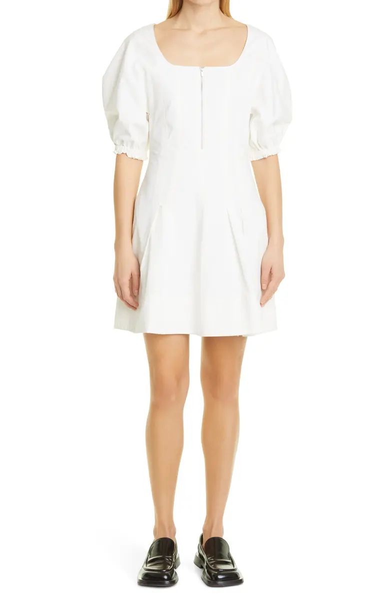 Proenza Schouler White Label Puff Sleeve Half Zip Cotton & Linen Dress | Nordstrom | Nordstrom