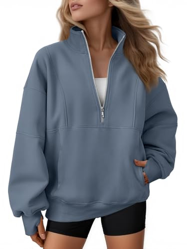 AUTOMET Womens Quarter Zip Oversized Sweatshirts Teen Fleece Pullover Hoodies 2026 Mock Neck Sweater Fall Workout Jacket GreyBlue S | Amazon (US)
