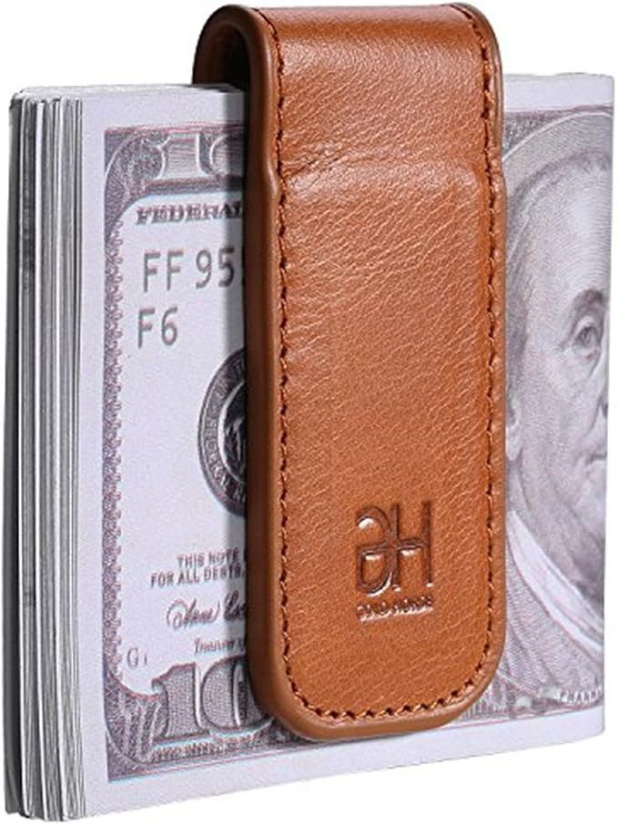 GH GOLD HORSE Slim Magnetic Money Clip Leather Minimalist Business Card Holder for Men, Brown | Amazon (US)