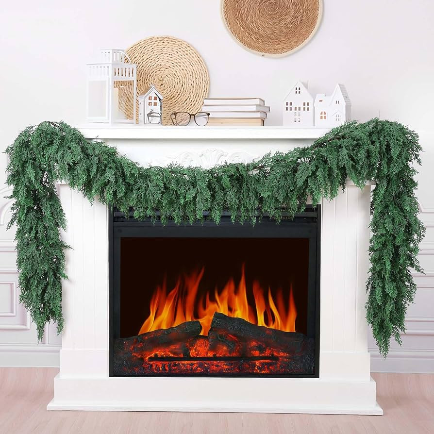 Hananona 9 FT Artificial Cedar Garlands, Real Touch Winter Cedar Pine Garland, Green Artificial G... | Amazon (US)