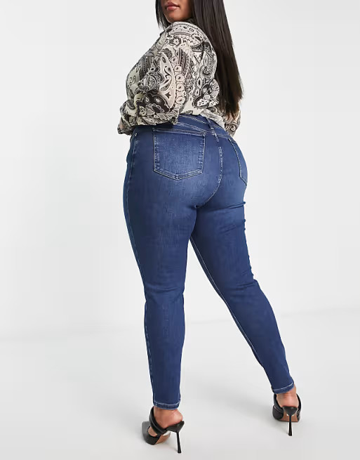 ASOS DESIGN Curve Edit super power skinny jeans in dark wash blue | ASOS (Global)
