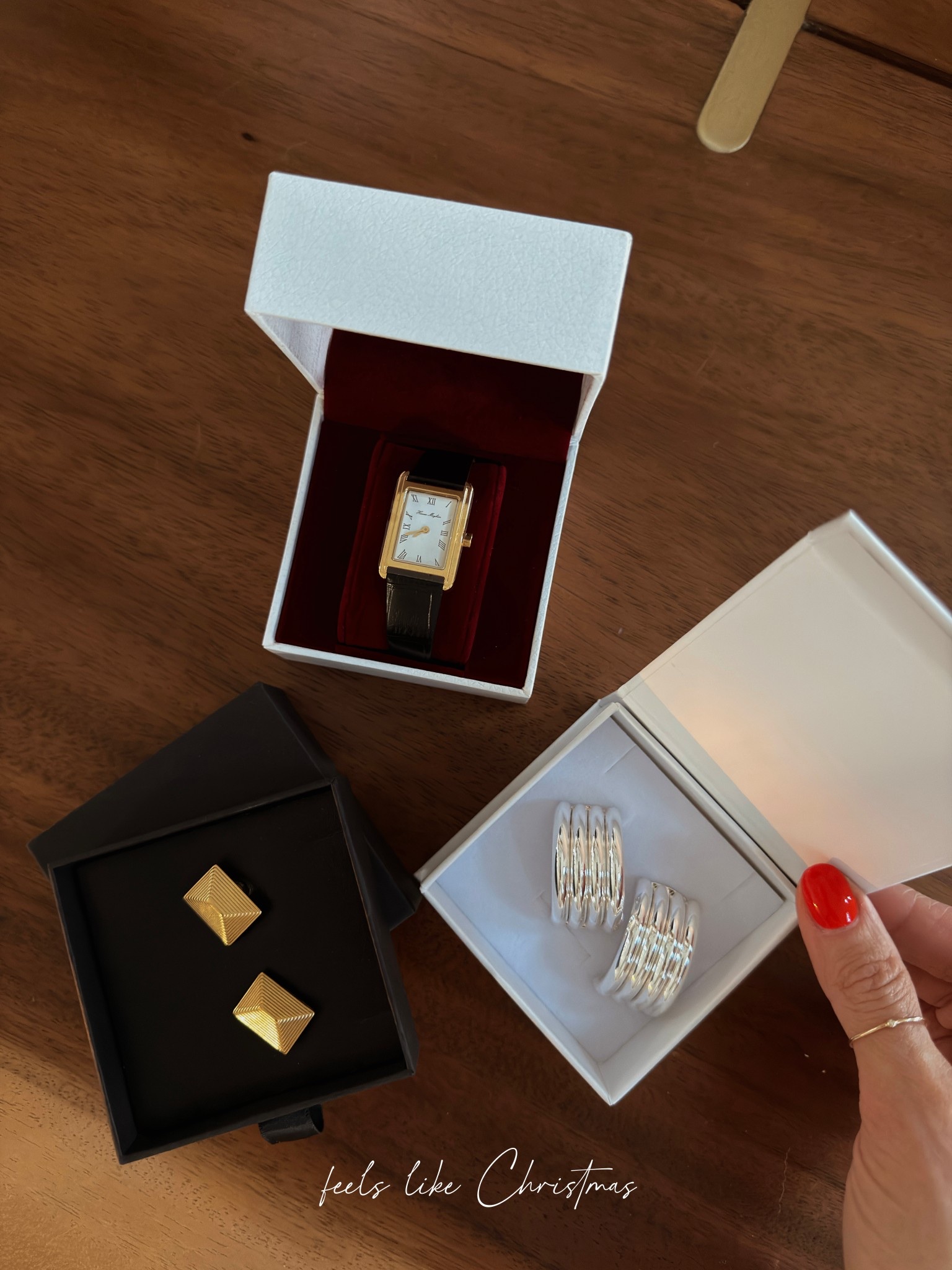 Feels like Christina’s ✨🖤 Got home to the prettiest accessories! Watch is a dream, looks so chic and old money. I love the bold silver earrings for a fun outing but the small rectangle ones are perfect and so unique for everyday! 

#LTKSeasonal #LTKootd #LTKOver40