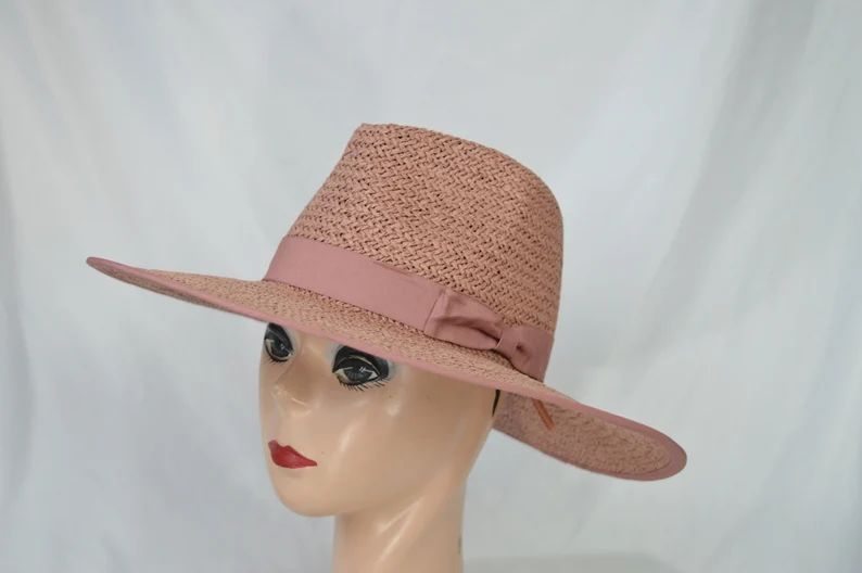 SALE!!! Dusty Pink Woven Straw Wide Brim Rancher Hat / Classic Pinched 4 Inch Brim Straw Rancher Hat | Etsy (US)