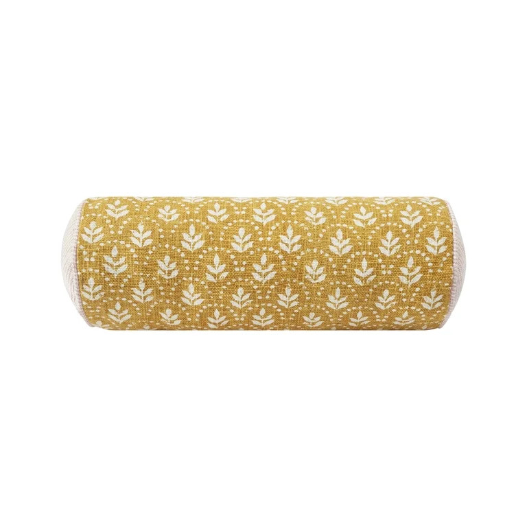 Beautiful 8" x 20" Amber Yellow Block Print Bolster Decoration Pillow by Drew Barrymore | Walmart (US)