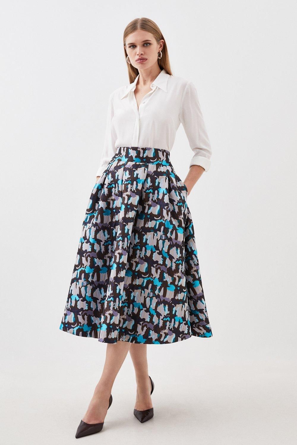 Tailored Jacquard Full Midi Skirt | Karen Millen US