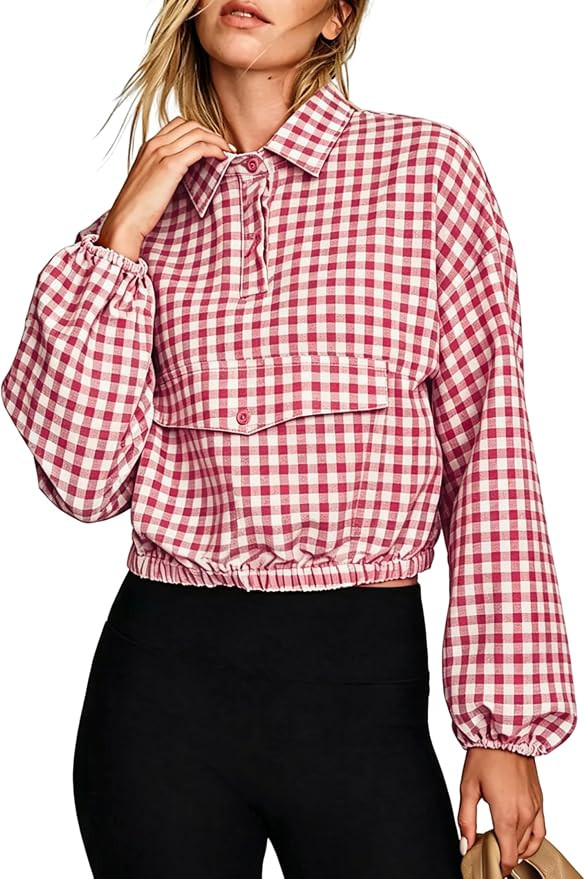 Women's Plaid Quarter Button Pullover Anorak Jacket | Amazon (US)