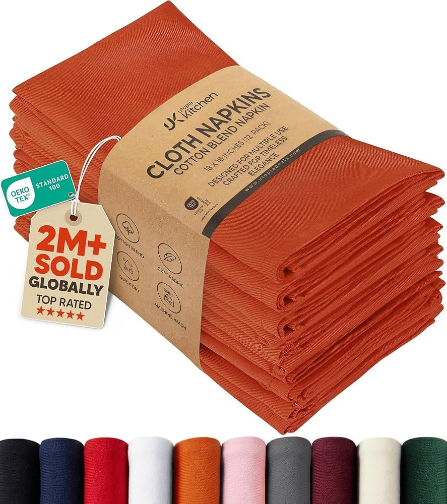 Utopia Kitchen Cotton Blend Orange Cloth Napkins [12 Pack, 18x18 Inch] | Amazon (US)