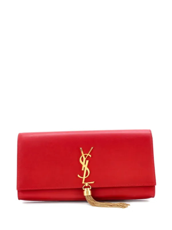 Saint Laurent Pre-Owned Classic Monogram Tassel Leather Long Clutch Bag | Red | FARFETCH | Farfetch Global