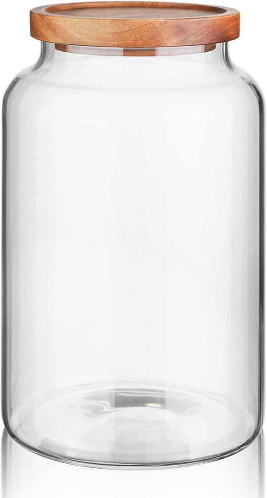 Glass Storage Container Airtight Food Jars Kitchen Canister with Wood Lids, 88 Oz Wide Mouth Pant... | Amazon (US)