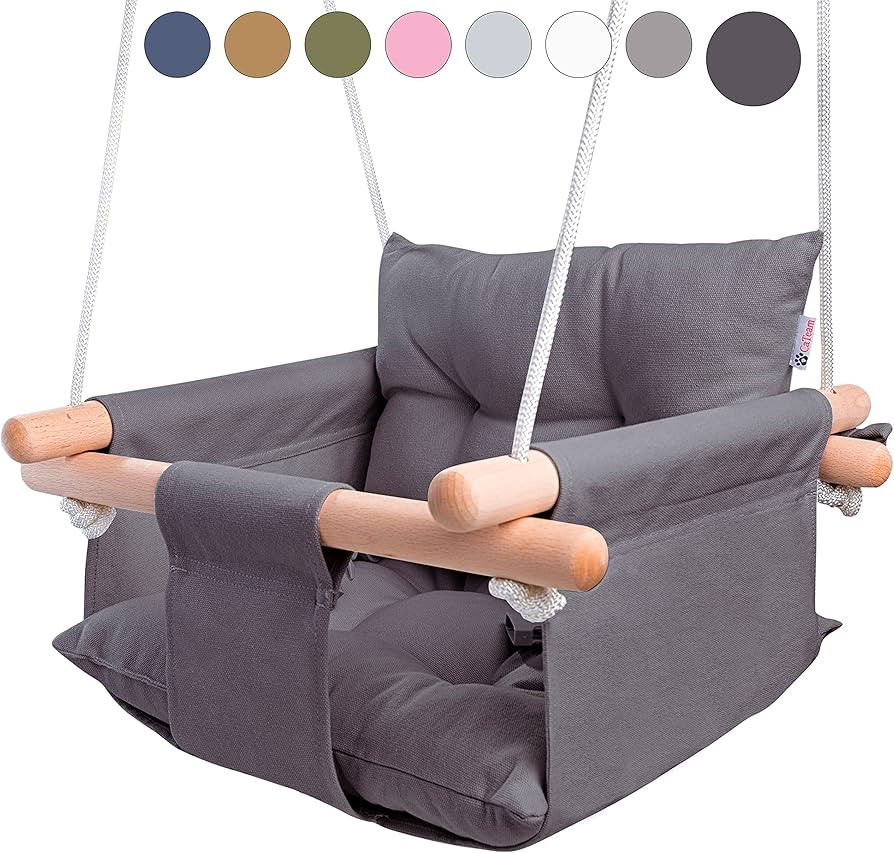 CaTeam - Canvas Baby Swing, Wooden Hanging Swing Seat Chair with Safety Belt, Durable Baby Swing ... | Amazon (US)