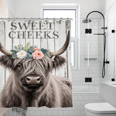 Highland Cow Floral Crown Shower Curtains, 71 × 71 | Wayfair North America