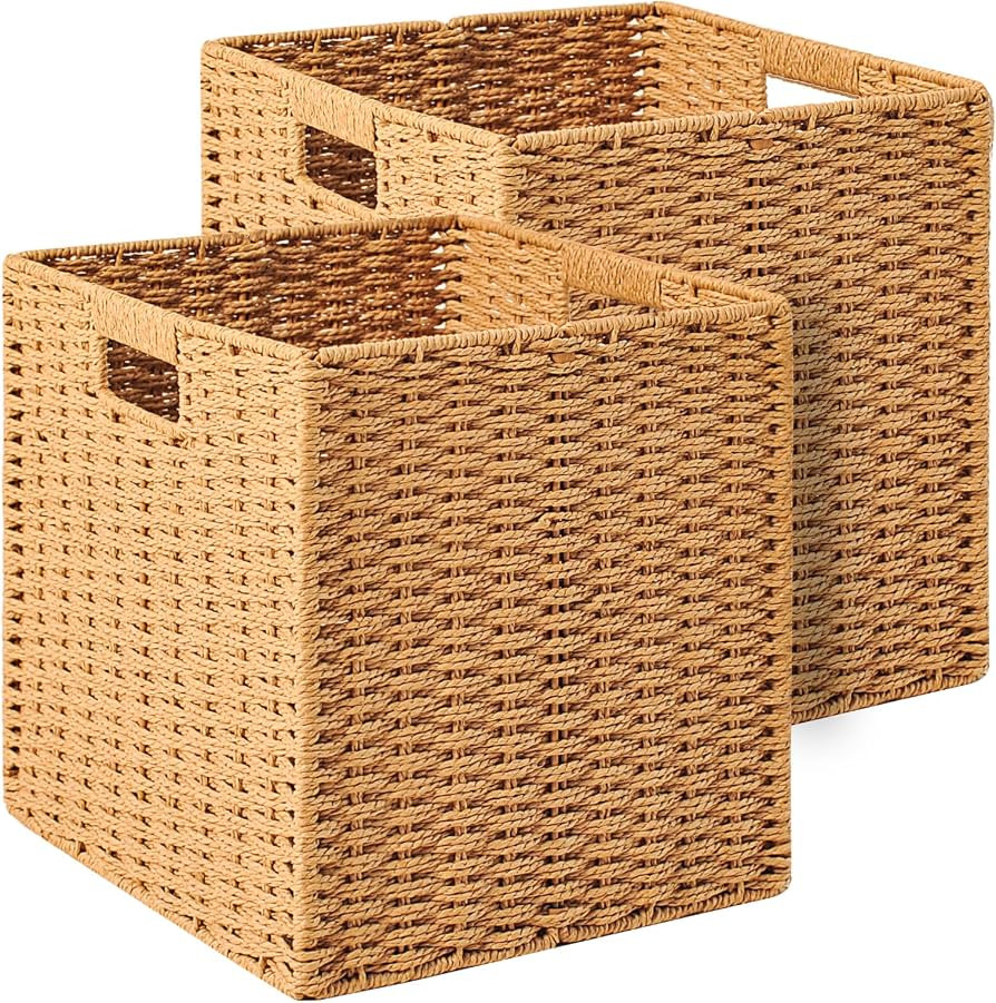 ICERZCZ Wicker Storage Cube Bins for Shelves Closet, Paper Rope Woven Baskets for Storage, Cube S... | Amazon (US)