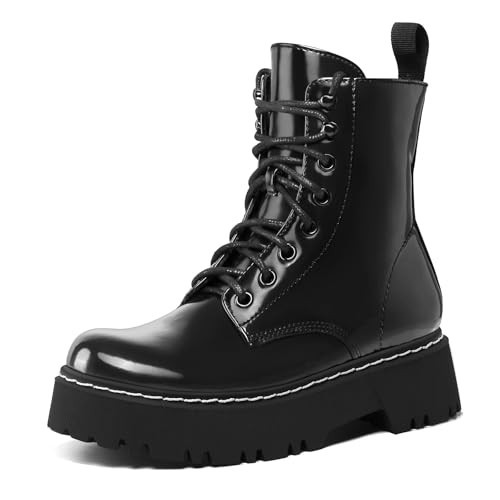 SEEKAVAN Women's Combat Ankle Boots Lace up Platform Lug Sole Chunky Low Heel Booties with Side Zipper | Amazon (US)