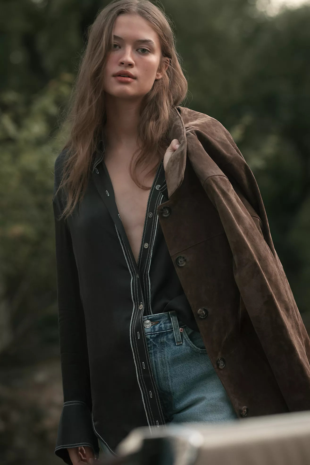 Pilcro Longline Silky Buttondown Shirt | Anthropologie (US)