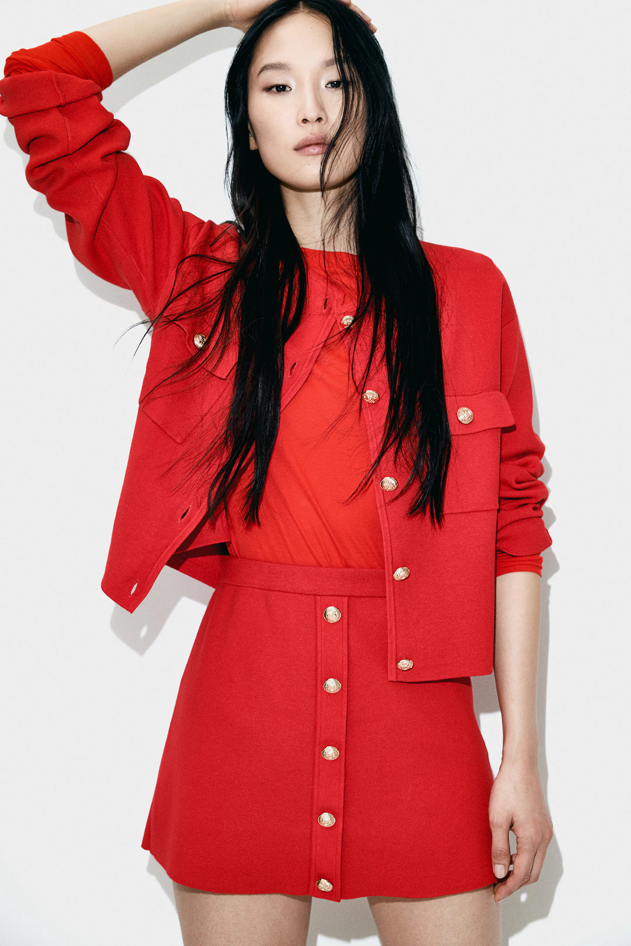 Button-Front Fine-Knit Skirt - Red - Ladies | H&M US | H&M (US + CA)