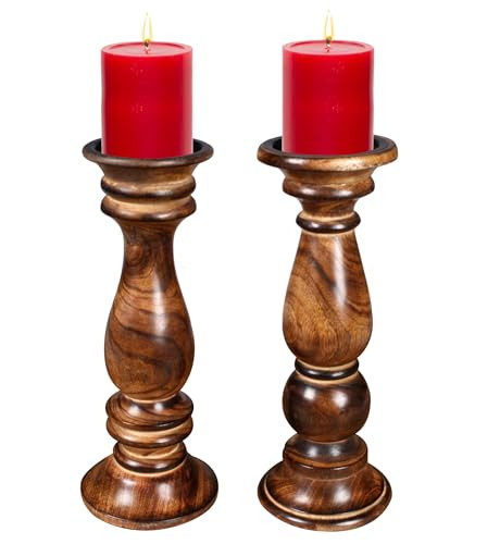 The Wooden Town tall turned wood candle holders