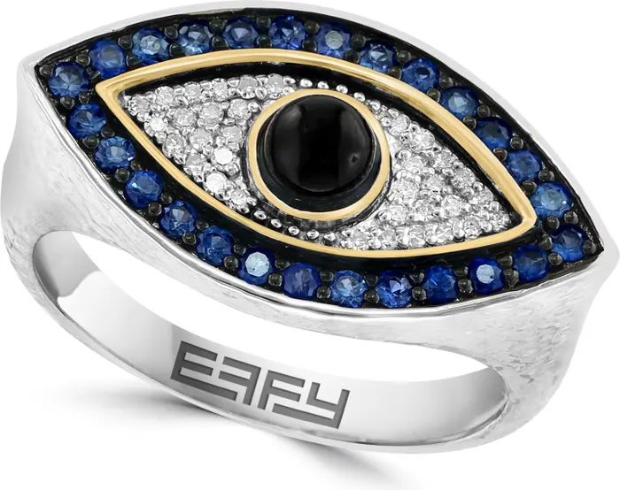 Two-Tone Onyx, Sapphire & Diamond Evil Eye Ring - 0.09ct. | Nordstrom Rack