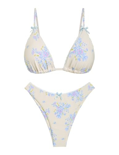 Amazon.com: seamoly Womens Two Piece Swimsuits Sexy High Cut Thong Bikini Sets Cheeky Open Back B... | Amazon (US)