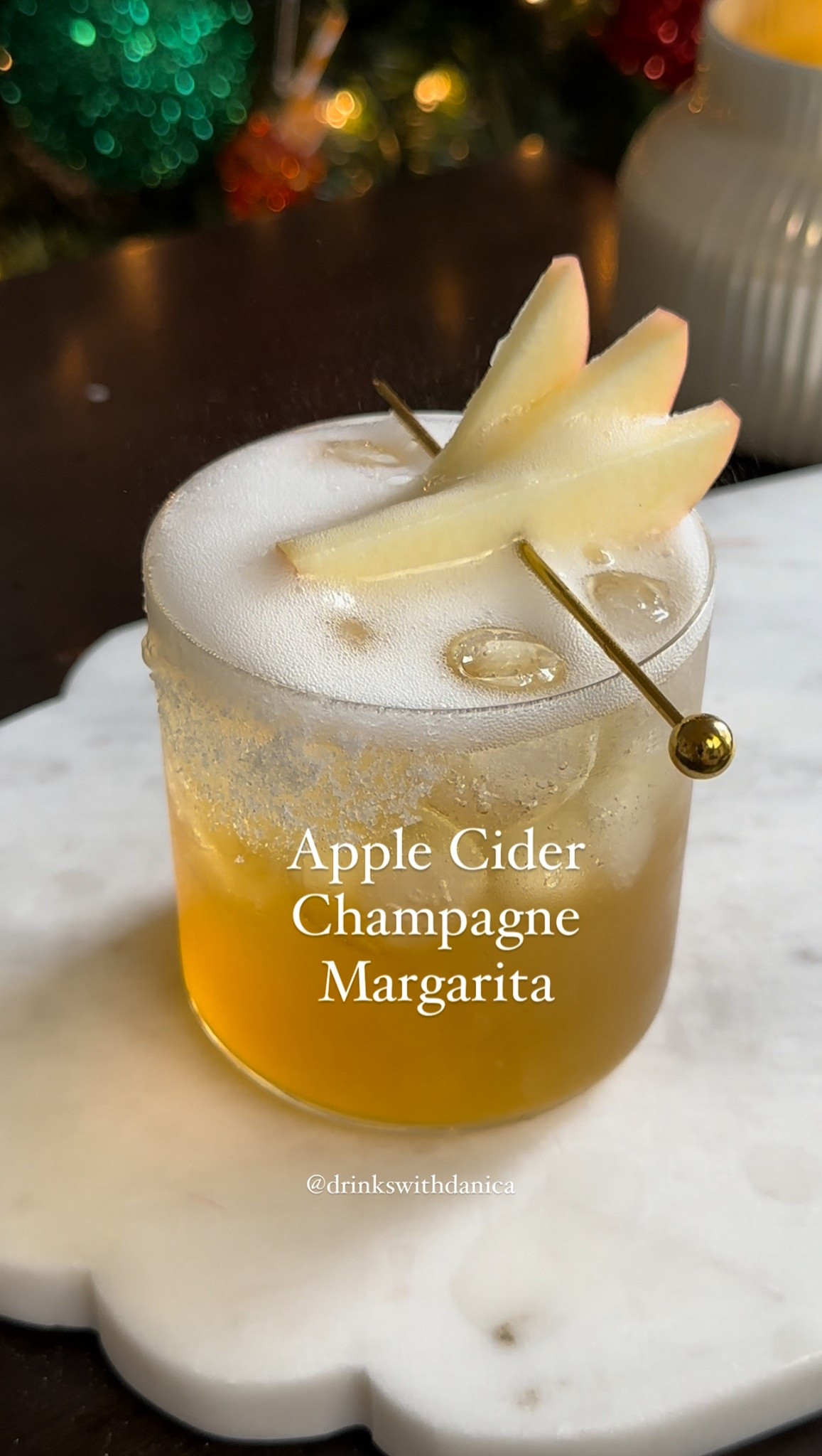 Apple Cider Champagne Margarita

Follow me on Instagram and TikTok @drinkswithdanica for this recipe and more. Full recipe can also be found at Drinkswithdanica.com