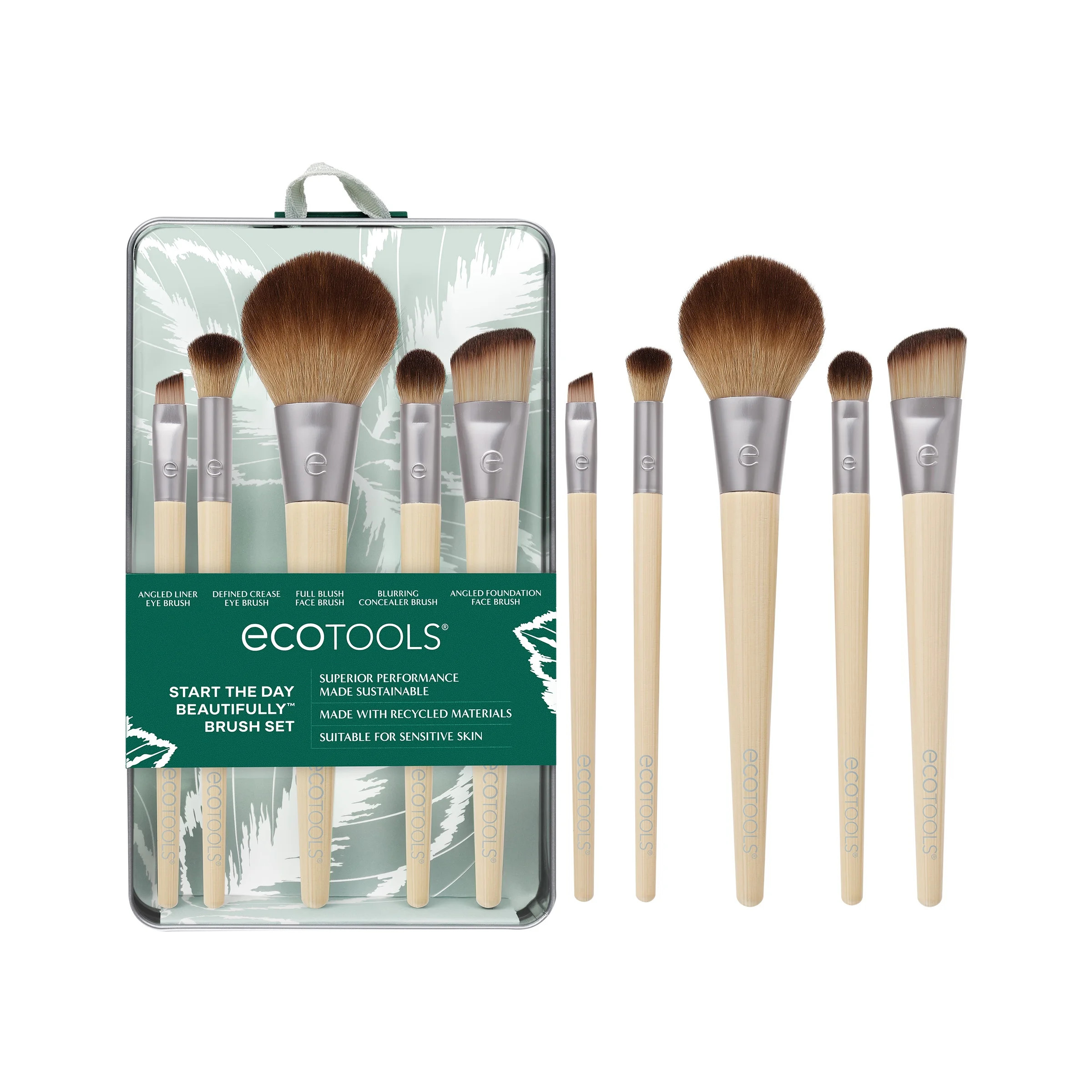 EcoTools Start the Day Beautifully Kit Makeup Brush Set with Storage Tray, 6 Piece Set | Walmart (US)
