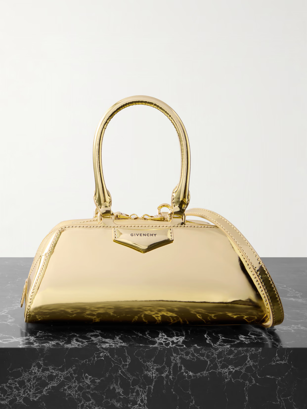 Givenchy - Antigona East-west Mini Mirrored-leather Tote - Gold | NET-A-PORTER (US)