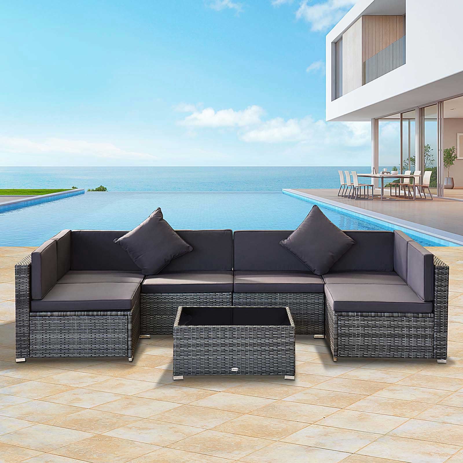 Outsunny 7-Piece Patio Furniture Set, Outdoor Wicker Conversation Set, All Weather PE Rattan Sect... | Walmart (US)